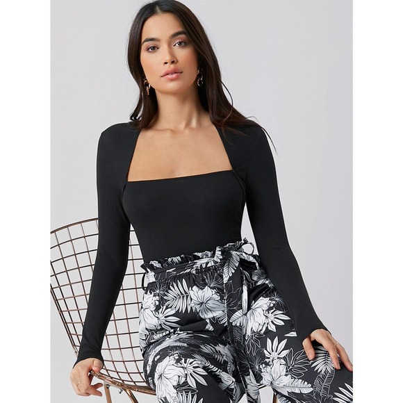 BohoGypsyDreamer Tops - Square Neck long sleeve fitted Top black